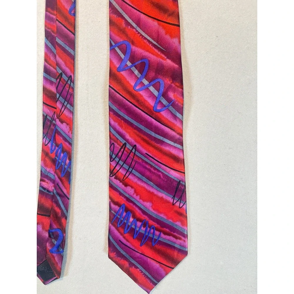 J Garcia Collection 47 Silk Tie Red Purple Chicken‎ Cat Limited Edition Art